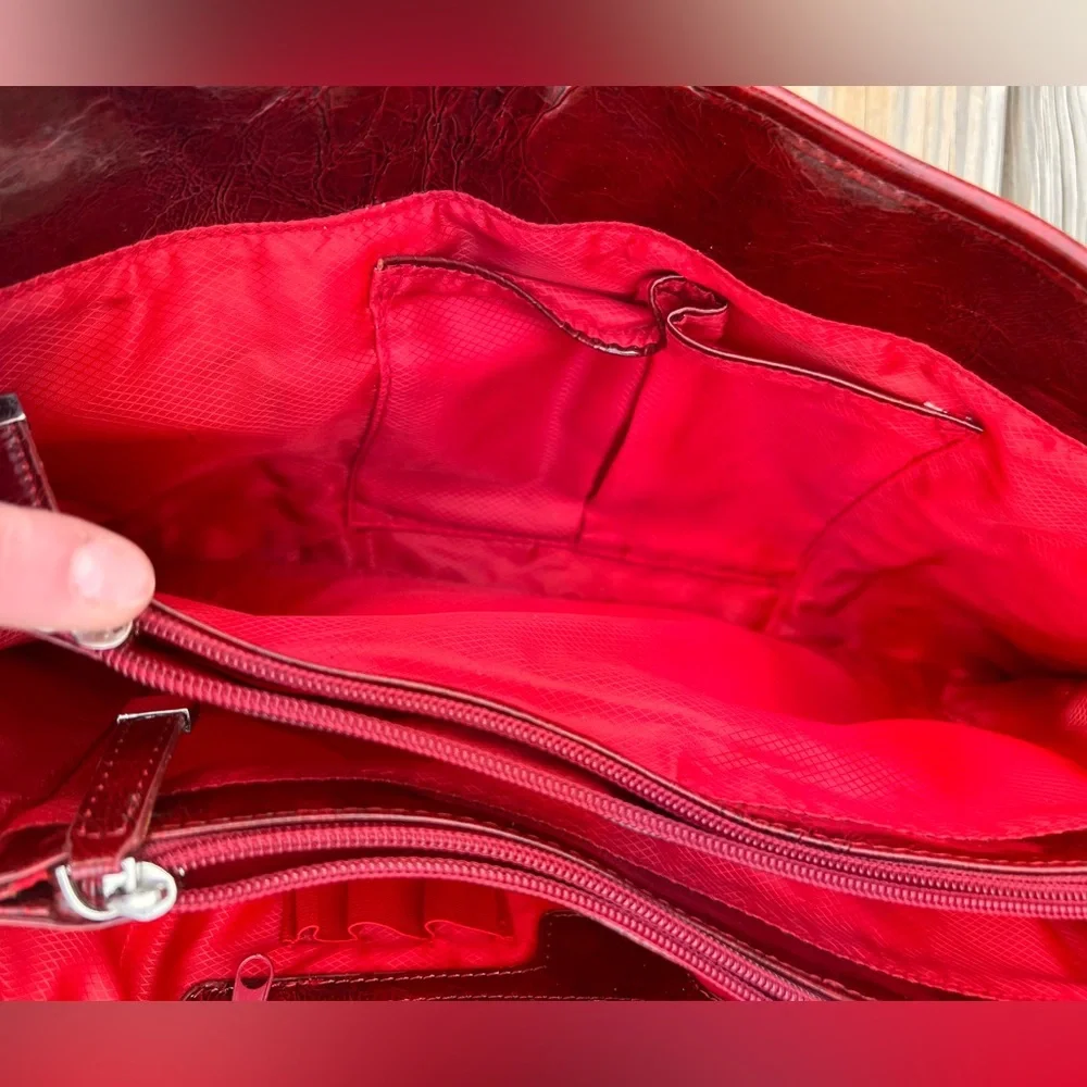 - Red Reptile Embossed Leather Shoulder Bag! EUC!
